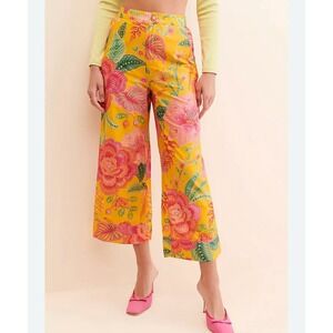 Farm Rio Macaw Bloom Tropical floral wide-leg Cropped pants Size S